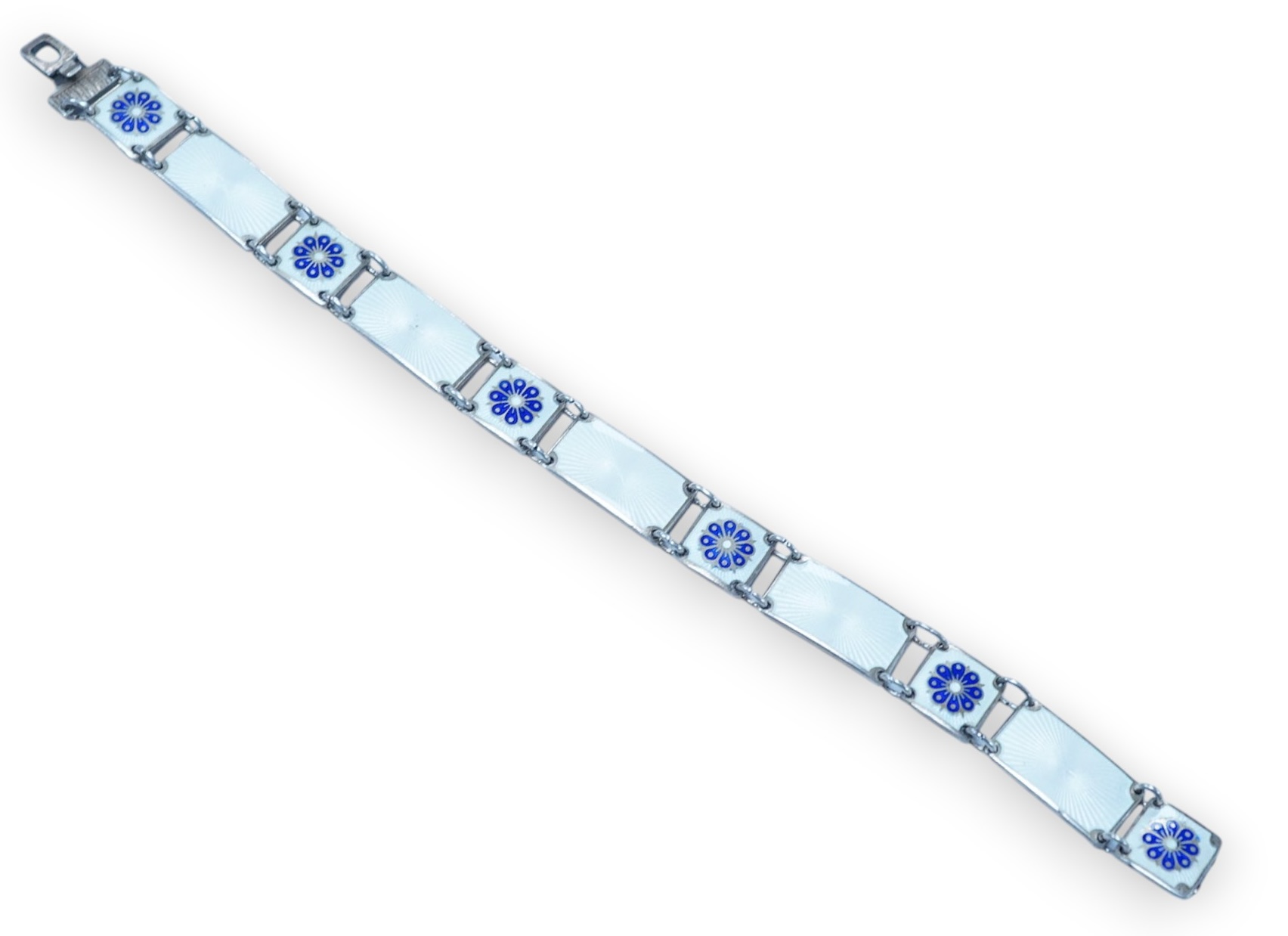 A Norwegian sterling and enamel bracelet, by David Andersen, 18.6cm. Condition - fair to good